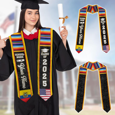 Pretyprints Ecuador Graduation Stole, Ecuadorians American Flag Graduation Sash 2025, Ecuadorians Graduation Sash