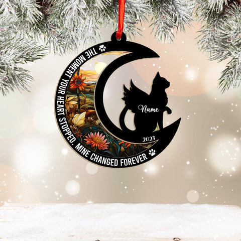 MAPrints Personalized Cat Christmas Ornaments, Cat First Christmas Suncatcher Wood Ornaments, Gifts for Cat Lovers, Cat Memorial Ornament, Forever Loved Cat Keepsake, Cat Loss Gifts (CAT 12+)