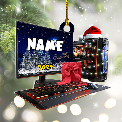 Podagree Personalized Name PC Computer Ornament Christmas, Shape Flat Christmas Ornament for Gamer, Gaming Gamer Christmas Ornament Gift for Boys, PC Game Player Decoration with Custom Name (CP3)