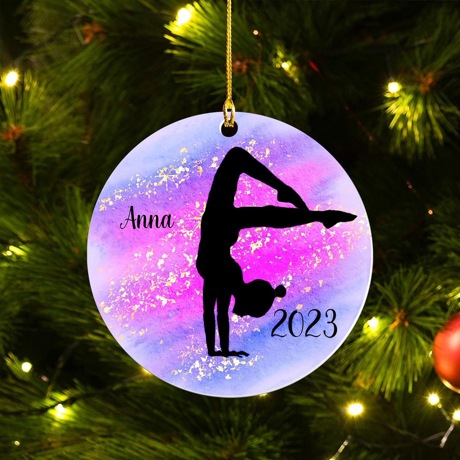 Personalized Name Gymnastics Ornament 2023, Girl Gymnast Ornament, Wood Ornament for Xmas, Gymnastics Christmas Ornament Tree Hanging Ornament Pine Tree Decorations for Kid Couple Friends Family