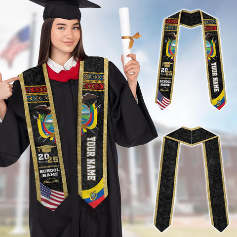 Pretyprints Ecuador Graduation Stole, Ecuadorians American Flag Graduation Sash 2025, Ecuadorians Graduation Sash