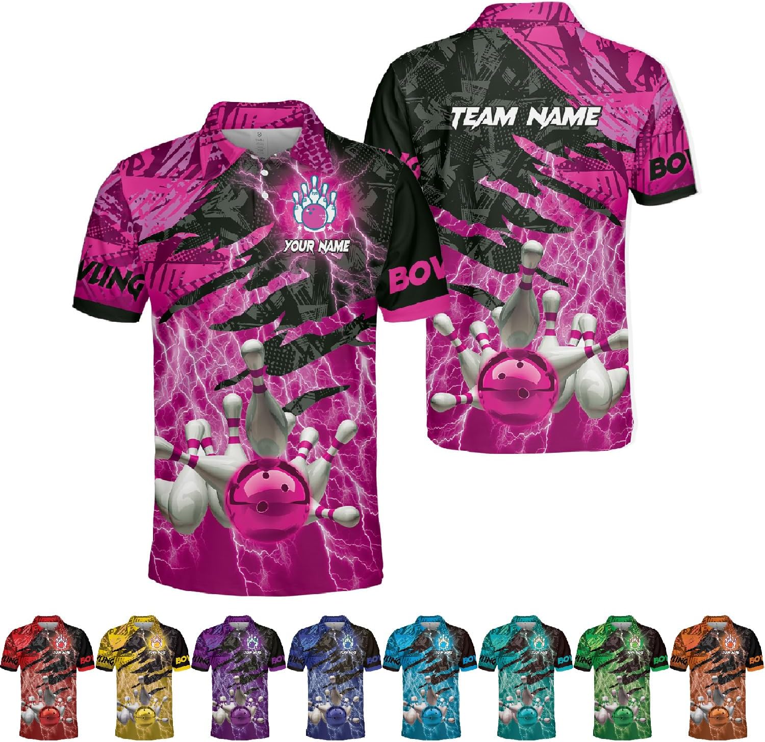Custom 3D Bowling Polo Shirts for Men and Women Personalized Team Name Gift Unisex Customized Bowling Short Sleeve Polo Shirt
