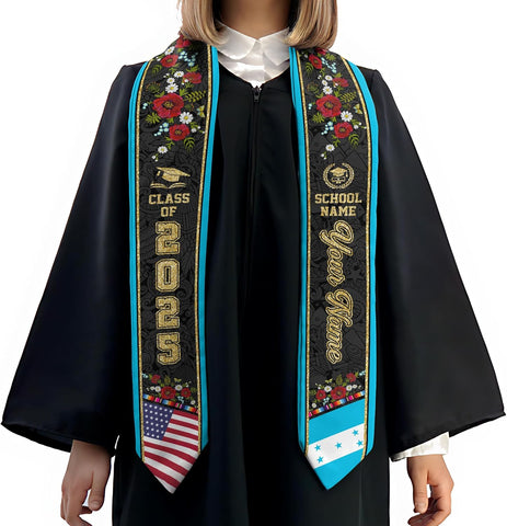 Pretyprints Honduran Graduation Sash, Custom Honduran American Flag Graduation Sash 2025, Honduras Graduation Stole