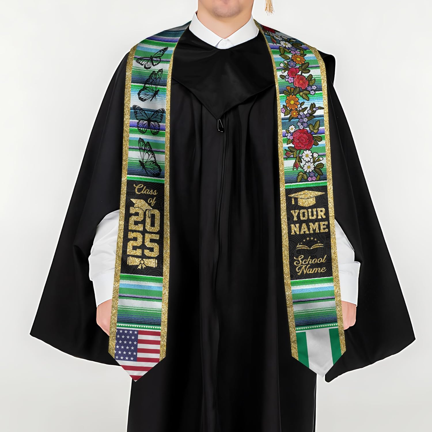 Pretyprints Custom Nigerian Graduation Sash, Nigeria Graduation Stole Customize, Nigerian American Flag Graduation Sash 2025
