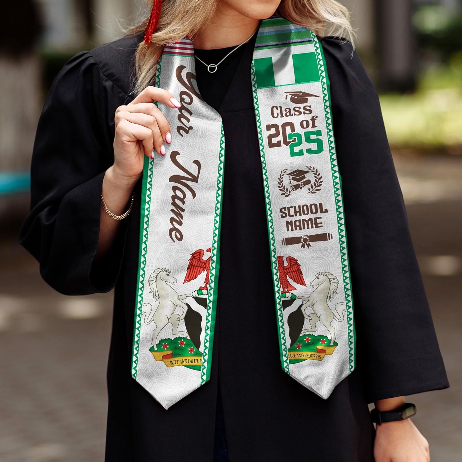 Pretyprints Custom Nigerian Graduation Sash, Nigeria Graduation Stole Customize, Nigerian American Flag Graduation Sash 2025