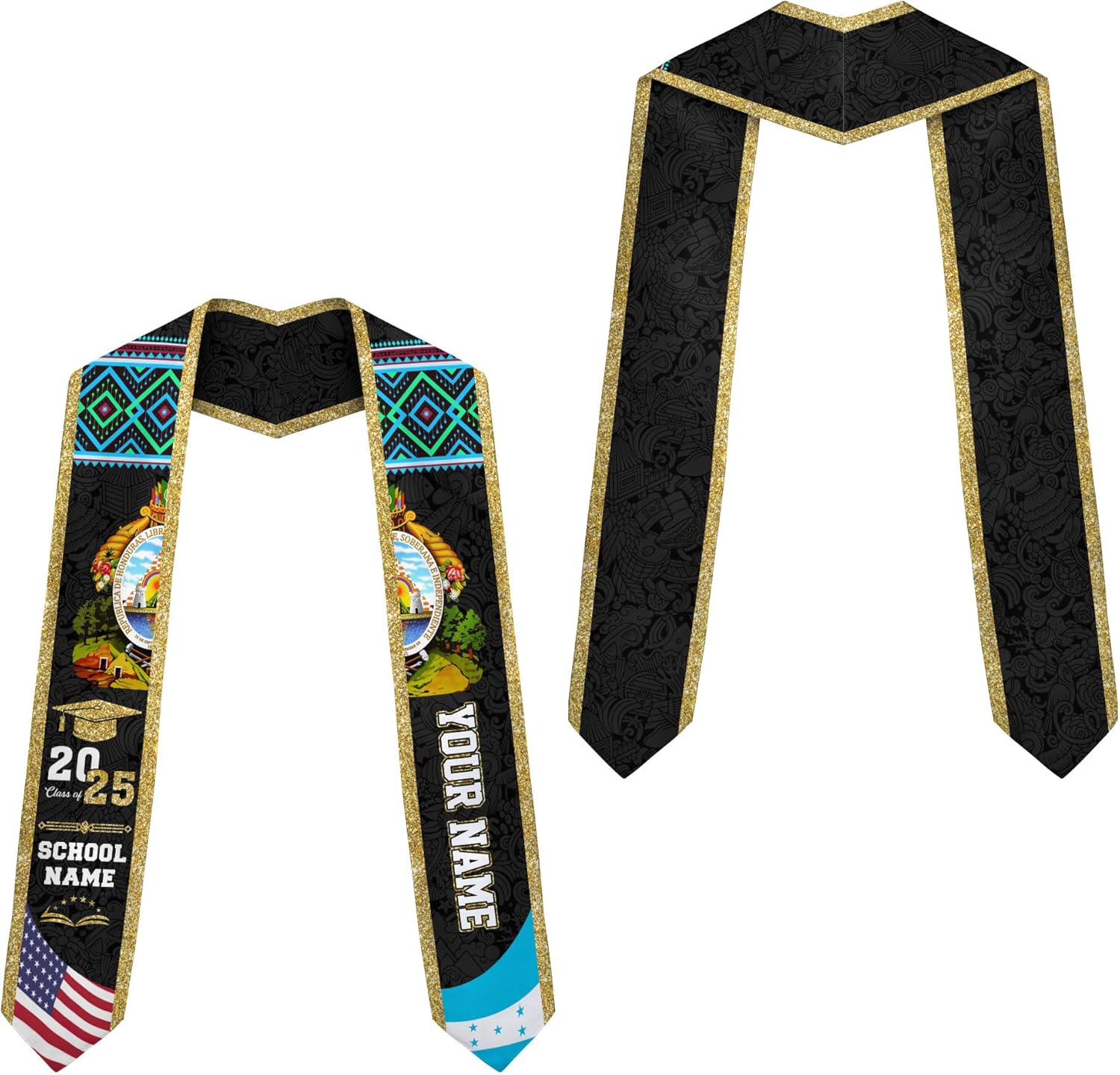 Pretyprints Honduran Graduation Sash, Custom Honduran American Flag Graduation Sash 2025, Honduras Graduation Stole