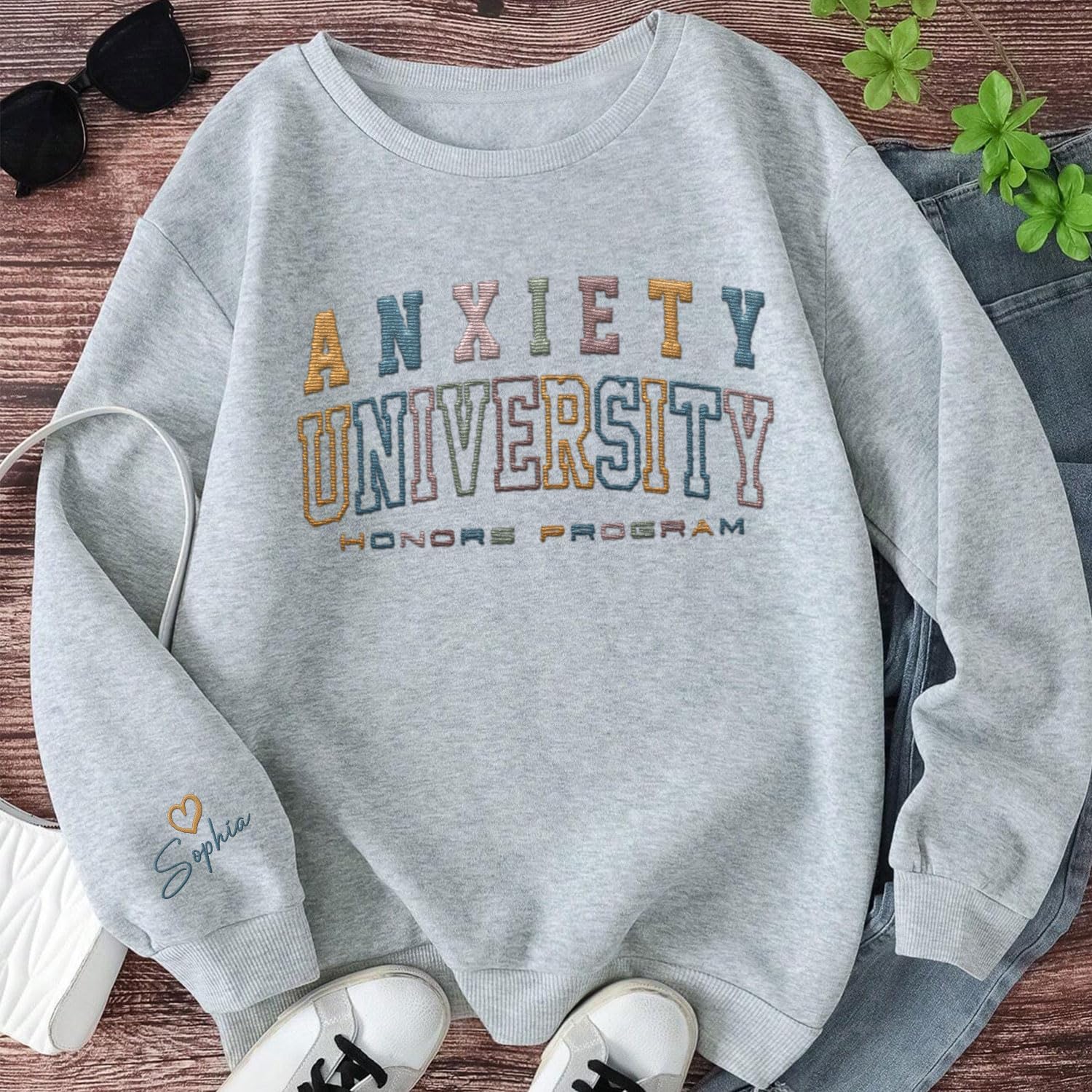 Custom Anxiety University Honors Program Embroidered Sweatshirt Mental Health Shirt Funny Clothing Gifts Her Anxiety State