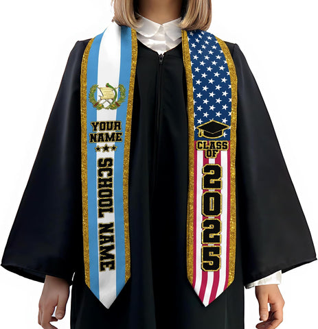 Custom NAME Guatemalan American Graduation Stole 2025, Guatemala Graduation Sash, Grad Accessories