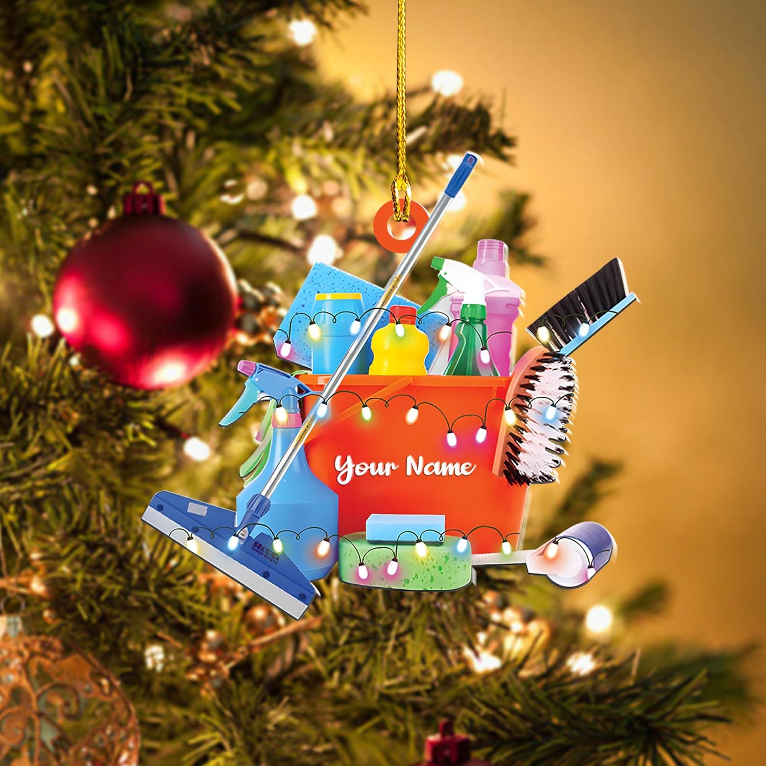 Intenprints Personalized Housekeeping Christmas Ornament, Housekeeping Keepsake, Janitor Cleaning Lady Ornament,Cleaning Service Christmas Ornament, Housekeeper Ornament (Style 4)