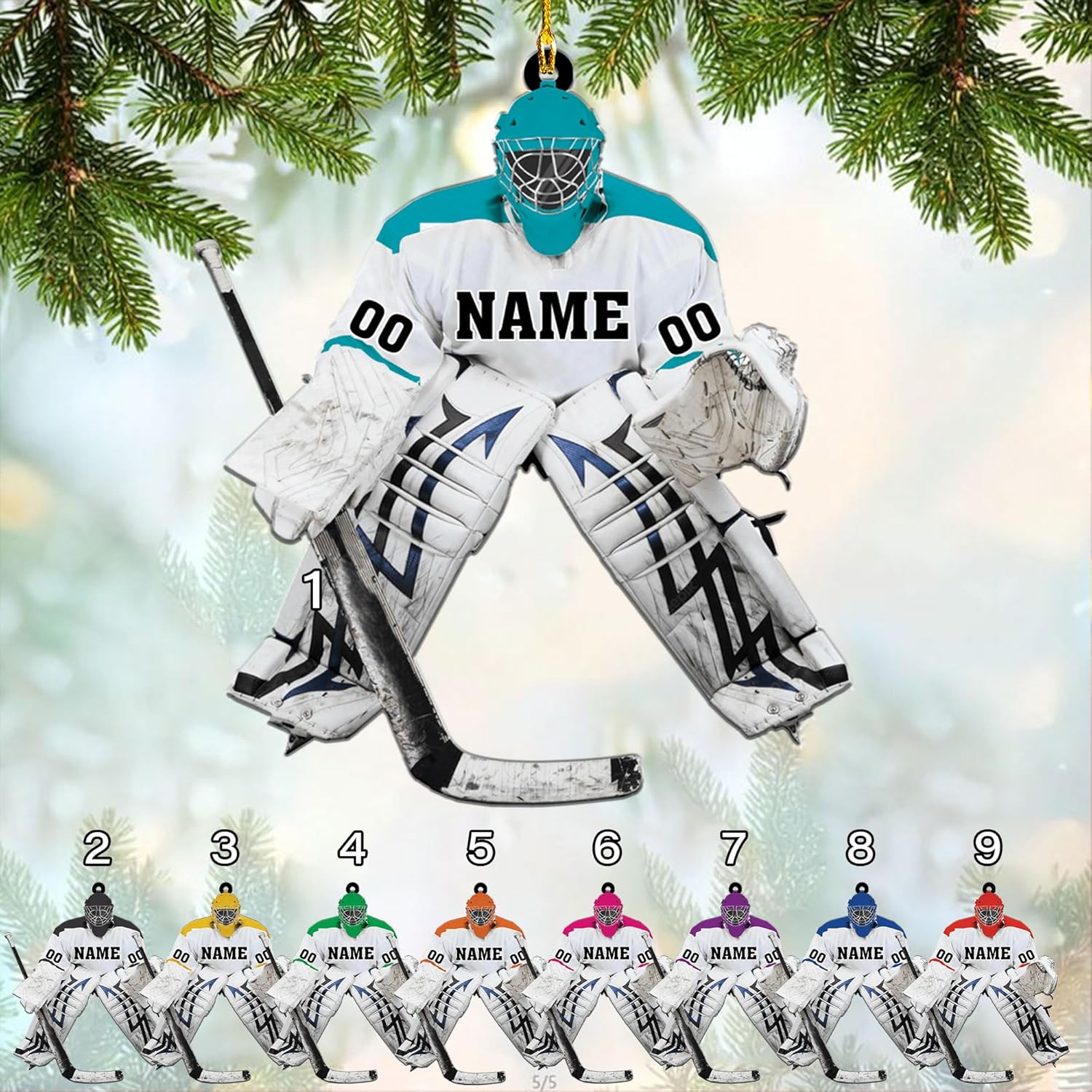 AOVL Personalized Hockey Christmas Ornament, Hockey Skates Helmet and Stick, Hockey Player Ornament, Hockey Ornament, Hockey Flat Ornament, Gift for Hockey Lovers Christmas Tree Decor (HK6)