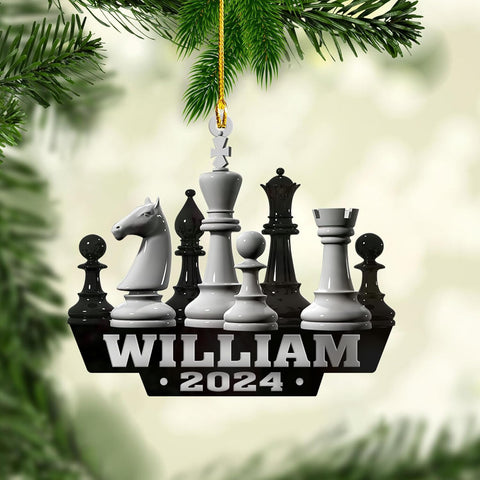 Mostefy Personalized Chess Ornament 2024, Chess Christmas Ornament, Name Chess Board Ornaments,Custom Ornament for Chess Player, King and Queen Chess Ornament (Style 2)