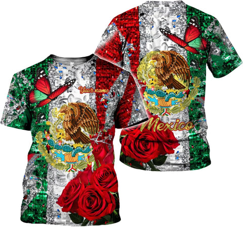 Mostprints Personalized Mexico Shirts for Women, Custom Name Mexican Shirts for Women, Mexico Shirt Flag Women Full Size New
