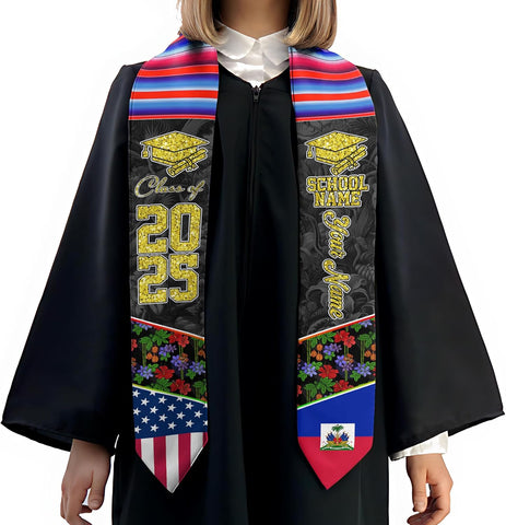 Pretyprints Haitians Graduation Sash, Haiti Graduation Stole Custom, Personalized Haitians American Flag Graduation Sash 2025