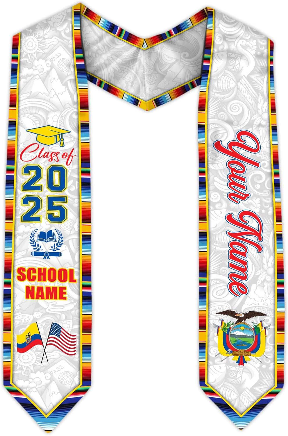 Pretyprints Ecuador Graduation Stole, Ecuadorians American Flag Graduation Sash 2025, Ecuadorians Graduation Sash