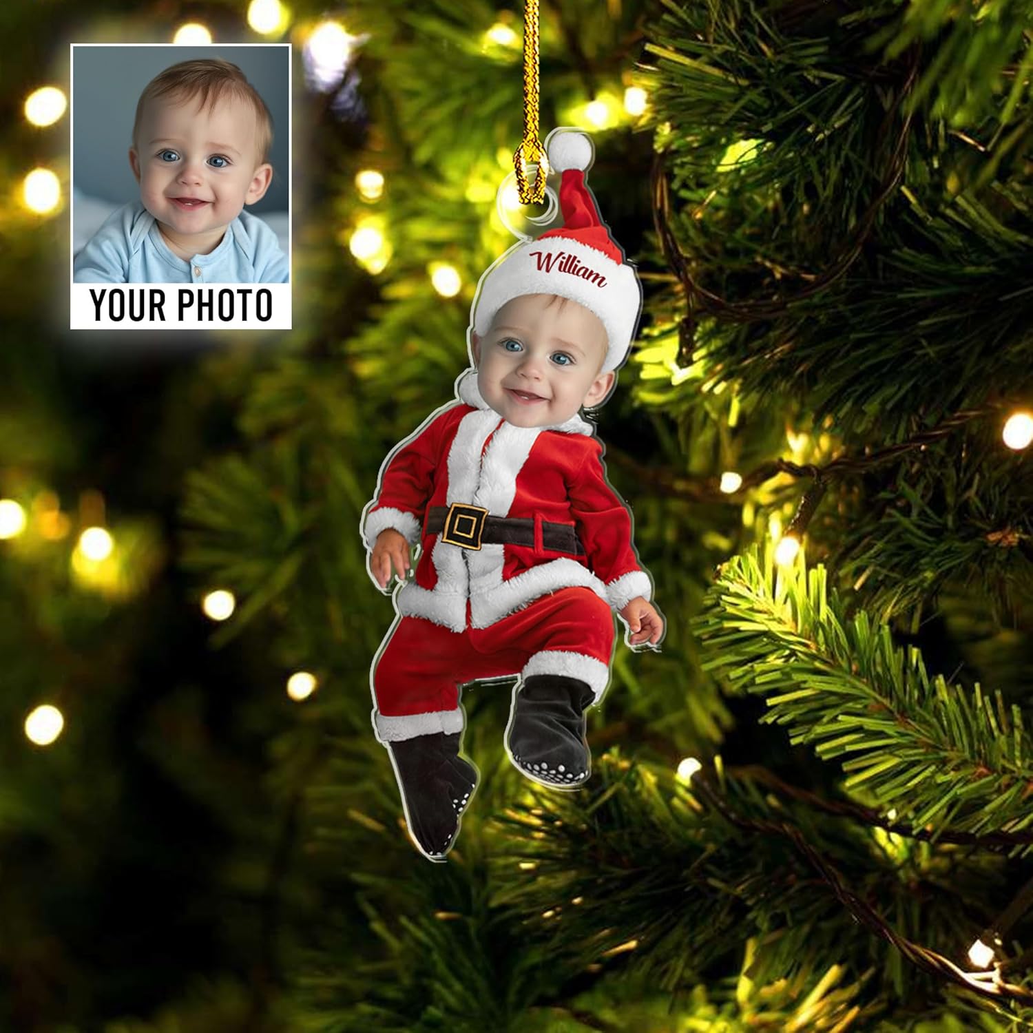 Personalized Baby Picture Ornament, Custom Baby with Dinosaur Christmas Ornament Baby Photo Ornament, Baby Face Christmas Ornaments Gift Baby First Christmas Photo Ornament Baby 1st Ornaments (BB1)