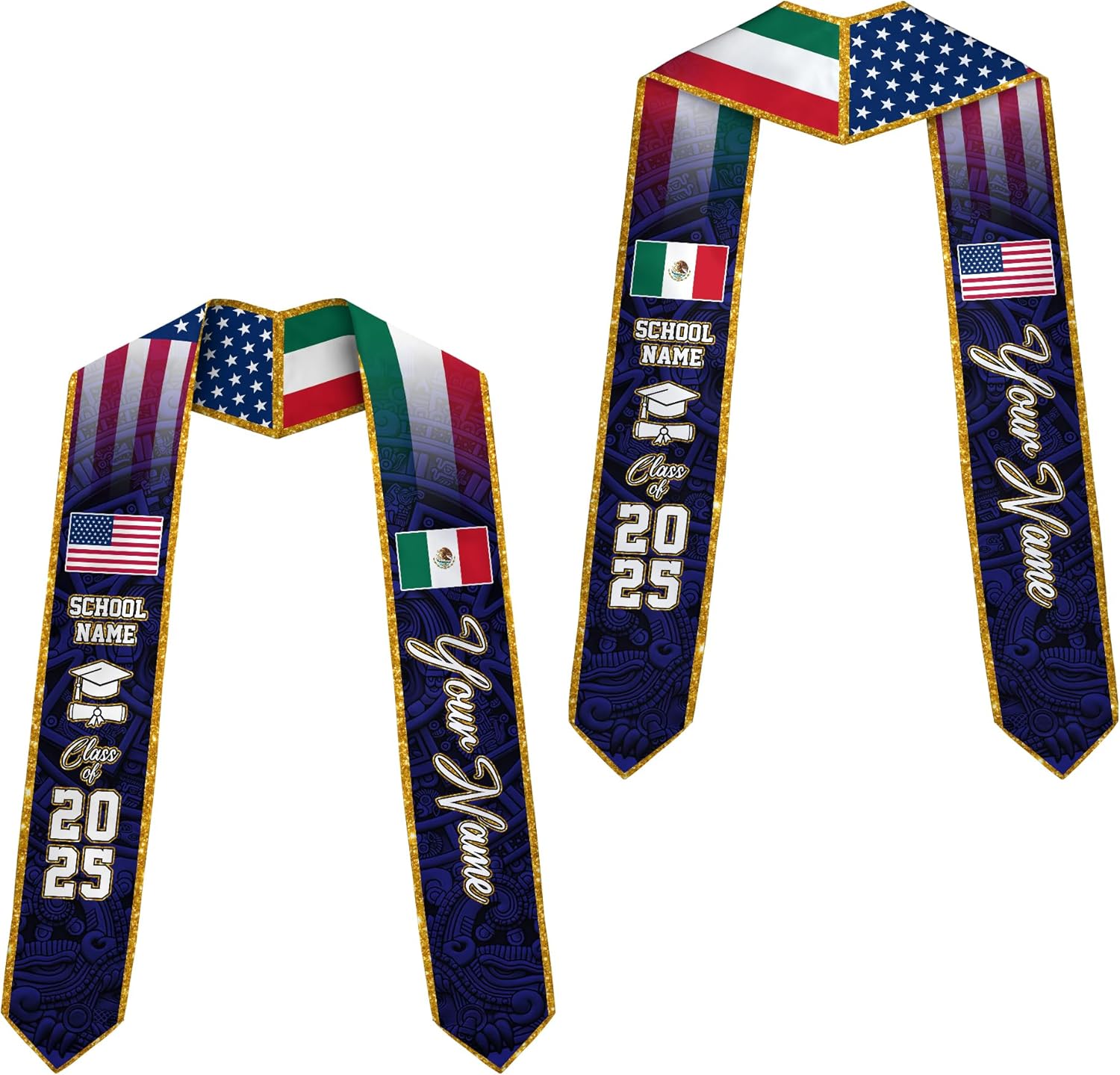 Custom Mexican Graduation Sash, Mexico Graduation Stole Customize Photo, Mexican American Flag Graduation Sash 2025