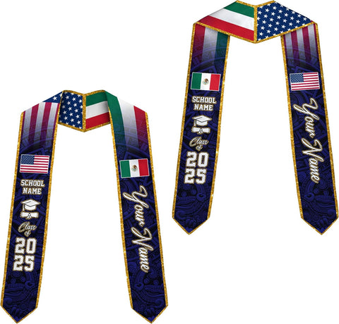 Custom Mexican Graduation Sash, Mexico Graduation Stole Customize Photo, Mexican American Flag Graduation Sash 2025