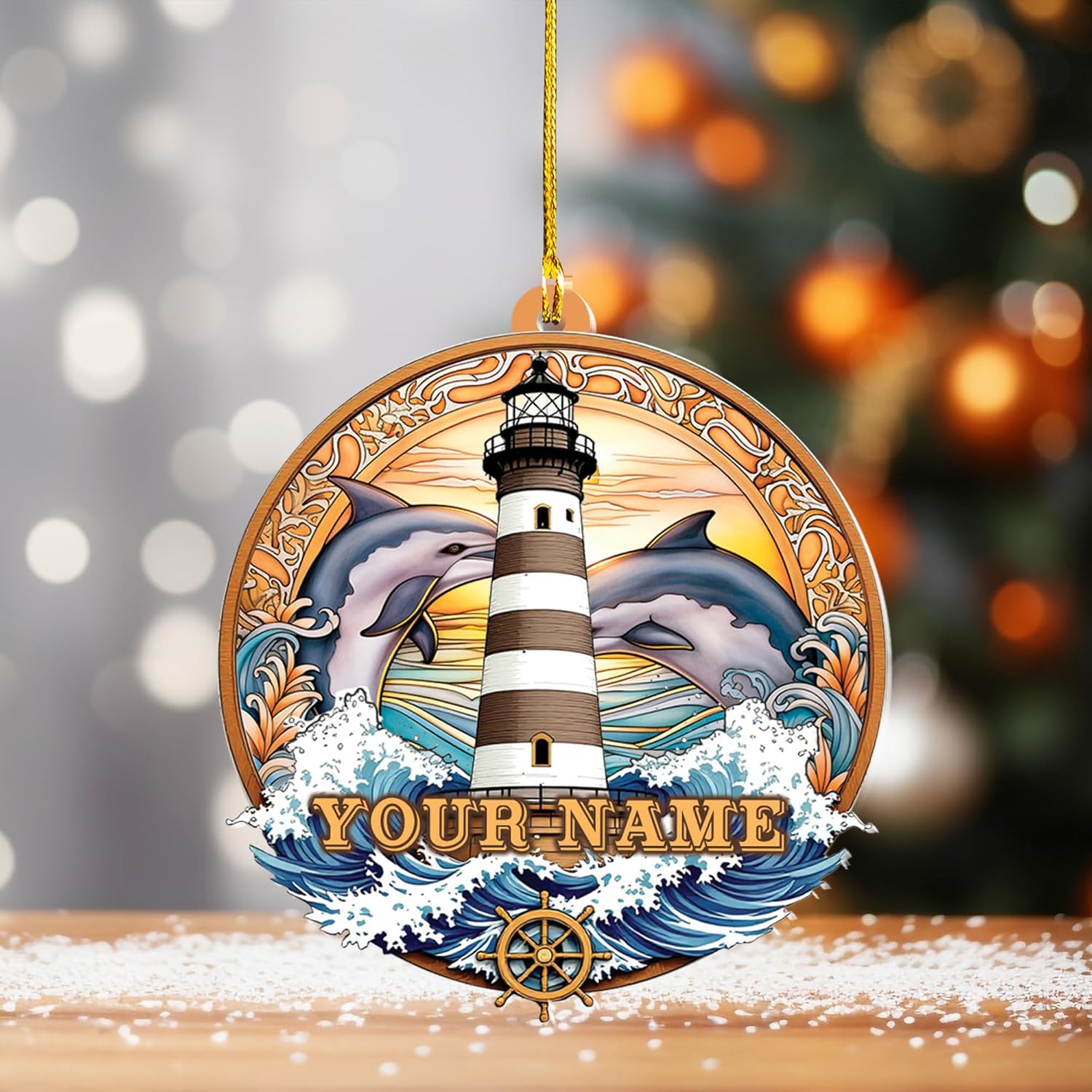 MAPrints Personalized Lighthouse Ornaments for Christmas Tree, Lighthouse Wood Acrylic 2D Flat Ornament, Coastal Lighthouse Ornament, Ocean Themed Hanging Ornaments, Gift for Lighthouse Lovers (LH 9)