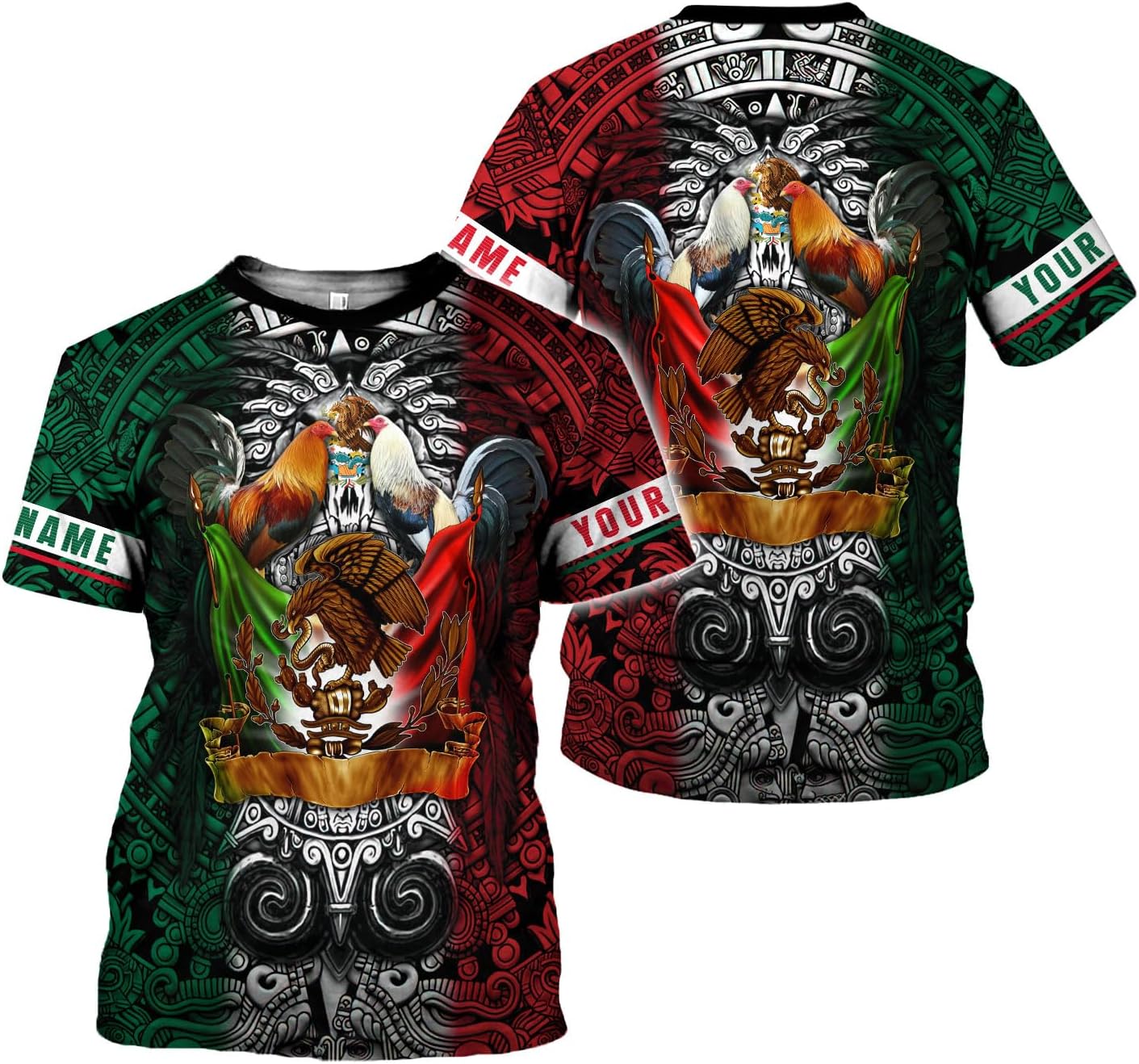 Woseprints Personalized Name Mexican Shirts for Men, Rooster Mexico Shirts for Men, Mexico Shirt Eagle Flag Mexican Eagle