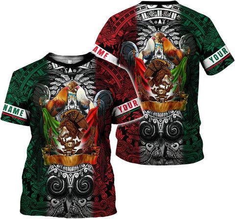 Woseprints Personalized Name Mexican Shirts for Men, Rooster Mexico Shirts for Men, Mexico Shirt Eagle Flag Mexican Eagle