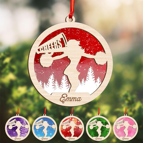 Personalized Cheerleader Christmas Ornament 2024, Cheerleading Stuff Ornament, Cheer Captain Ornament, Cheer Girl Dancer Cheerleading with Real Red Pompom Ornament for Xmas Tree (Cheer 2)