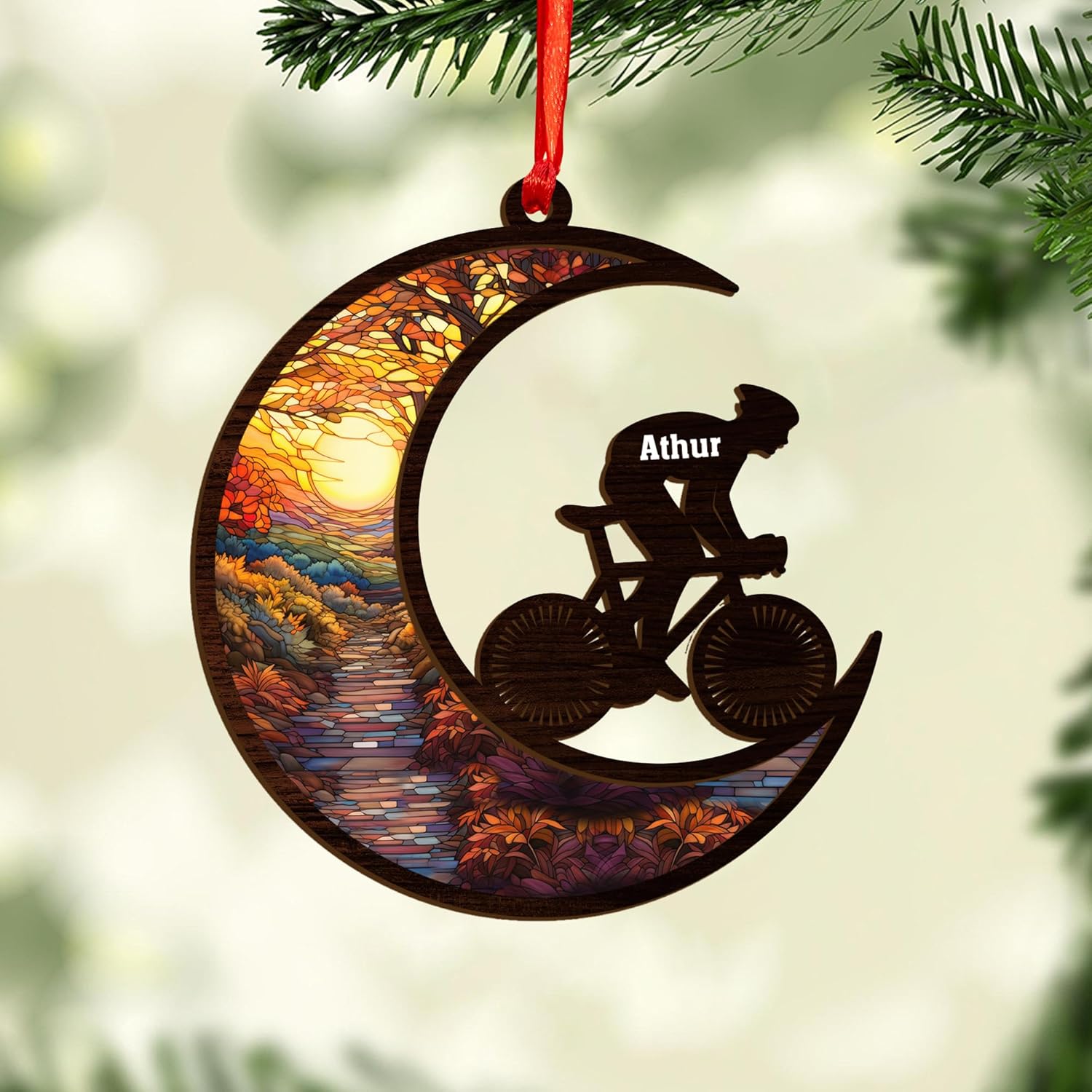 Personalized Bicycle Christmas Ornaments 2024, Cycling Suncatcher Wooden Ornament Mountain Bikes Ornament Racing Bicycle for Christmas 2024, Cycling Biking Bicycle Ornament (Bicycle 6)