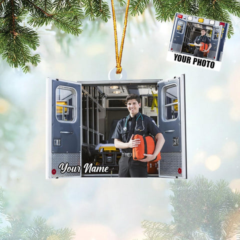 MAPrints Personalized Photo EMS EMT Paramedic Christmas Ornament 2024, EMS, EMT Uniforms Ornament, Medical Christmas Ornaments, EMS Star of Life EMT Paramedic Ornaments (NEMS 4)