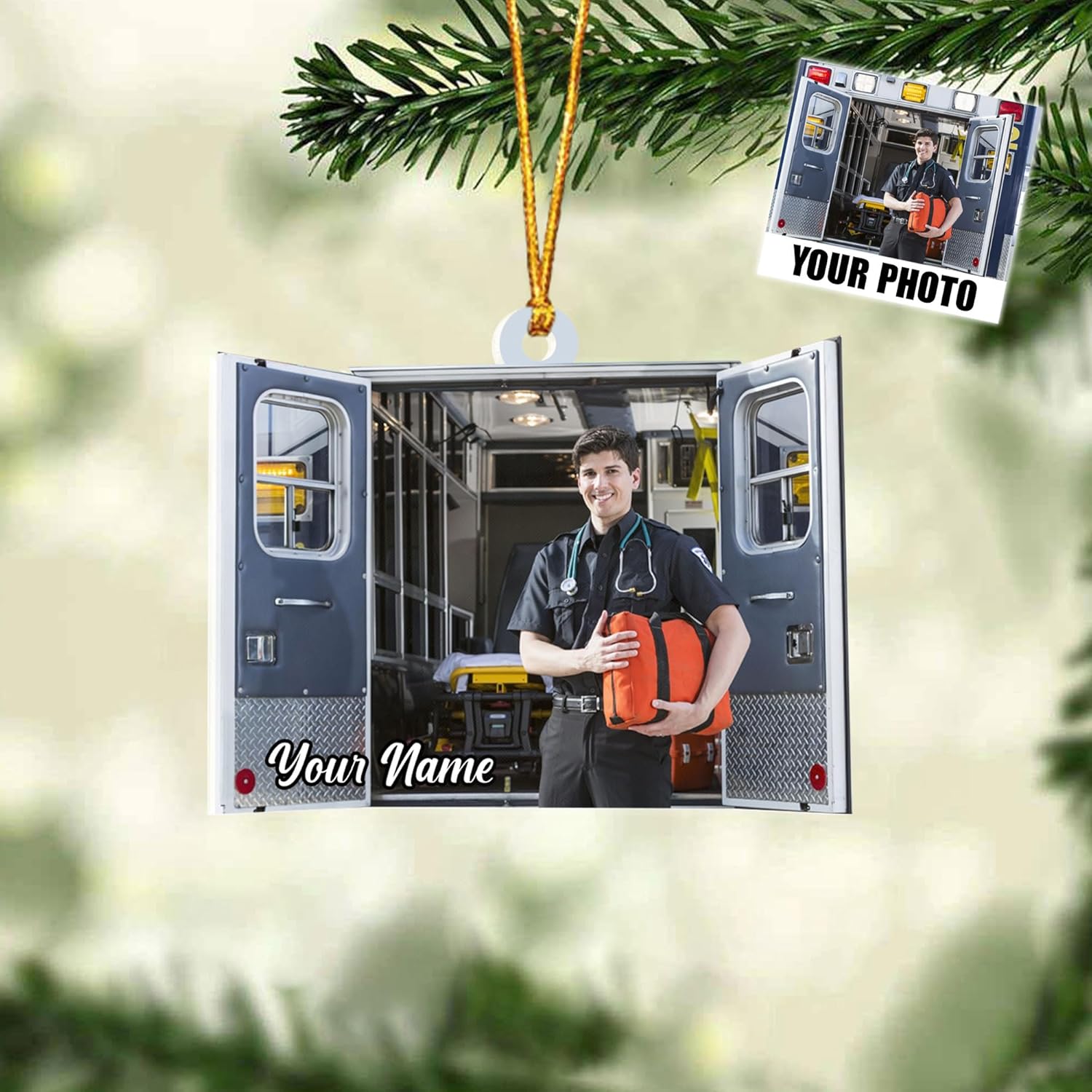 MAPrints Personalized Photo EMS EMT Paramedic Christmas Ornament 2024, EMS, EMT Uniforms Ornament, Medical Christmas Ornaments, EMS Star of Life EMT Paramedic Ornaments (NEMS 4)