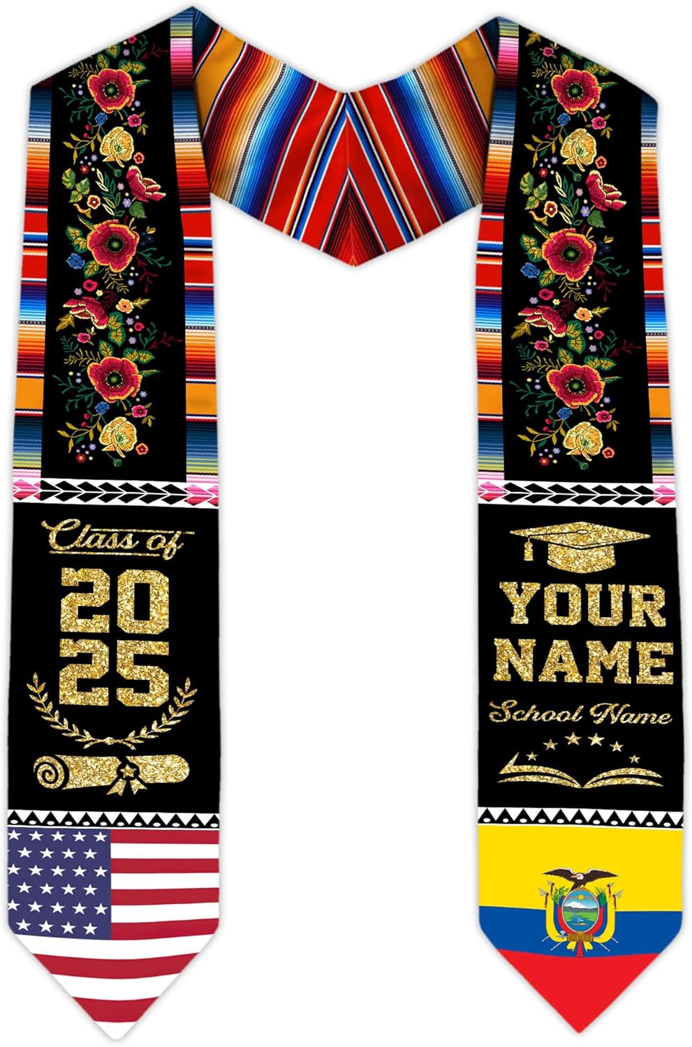Pretyprints Ecuador Graduation Stole, Ecuadorians American Flag Graduation Sash 2025, Ecuadorians Graduation Sash