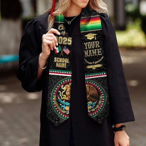 Custom Mexican American Flag Graduation Stole 2025, Mexico Grad Sash, class of 2025