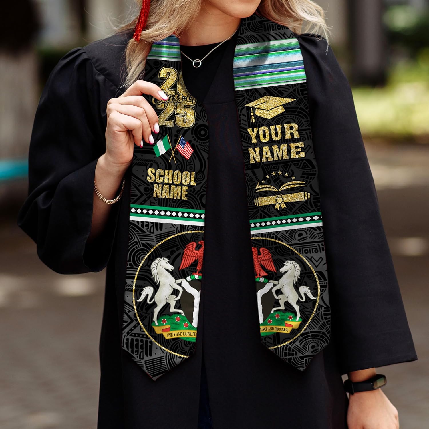 Pretyprints Custom Nigerian Graduation Sash, Nigeria Graduation Stole Customize, Nigerian American Flag Graduation Sash 2025