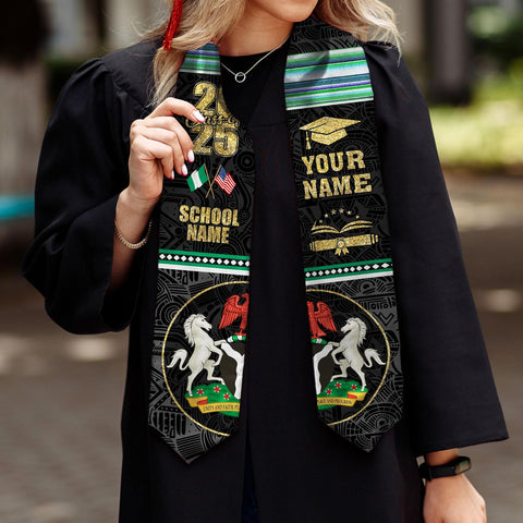 Pretyprints Custom Nigerian Graduation Sash, Nigeria Graduation Stole Customize, Nigerian American Flag Graduation Sash 2025