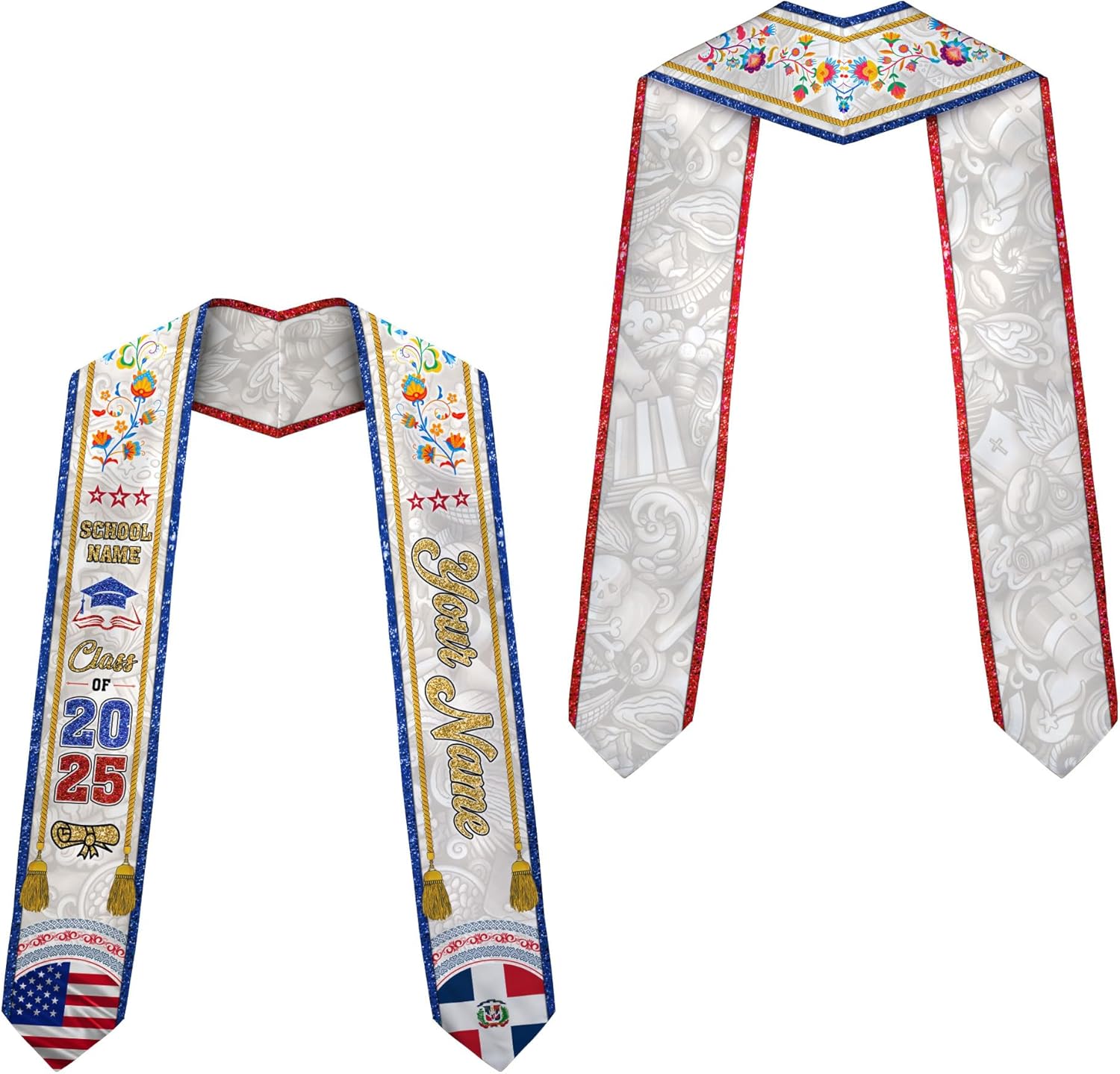 Pretyprints Custom Dominican Sash Graduation, Dominicans Flag Graduation Sash 2025, Dominican Republic Graduation Stole