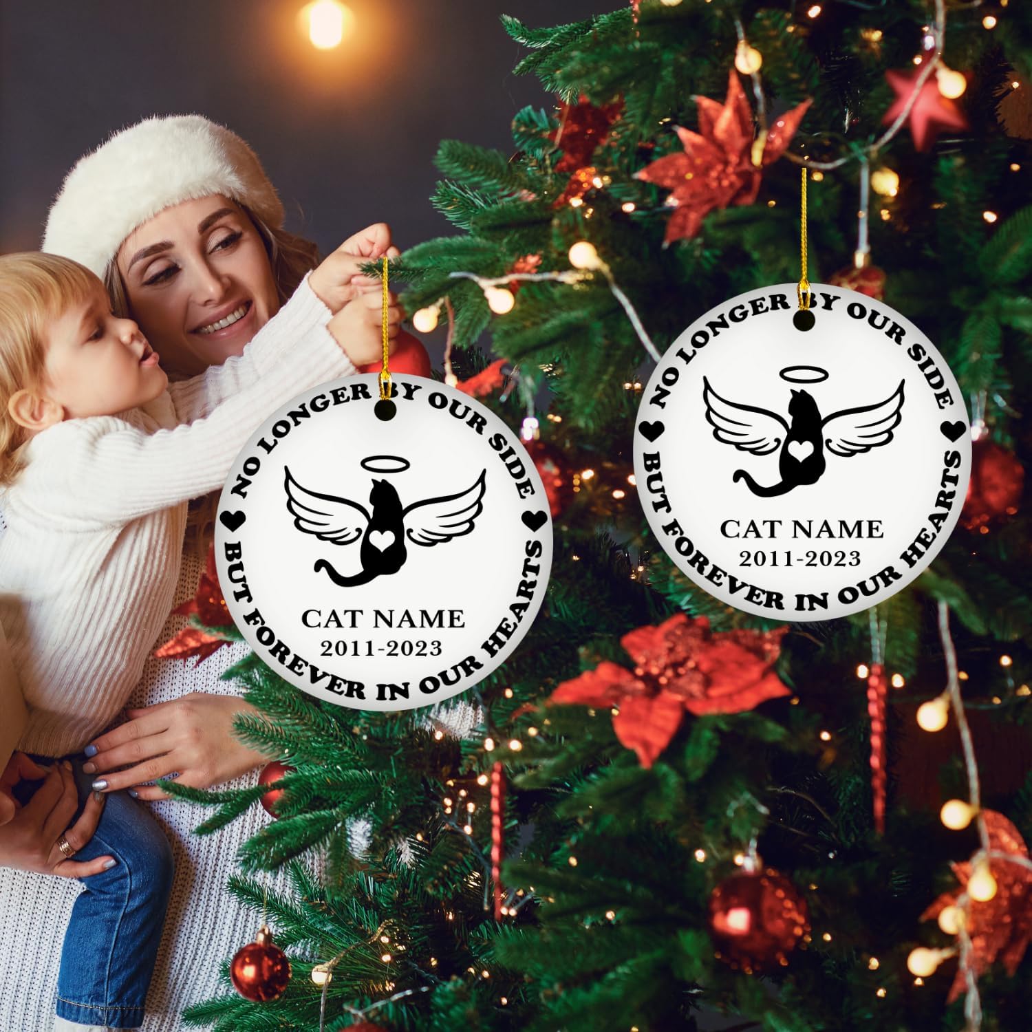 MAPrints Personalized Cat Christmas Ornaments, Cat First Christmas Ceramic Ornaments, Gifts for Cat Lovers, Cat Memorial Ornament, Forever Loved Cat Keepsake, Cat Loss Gifts (CAT 11+)