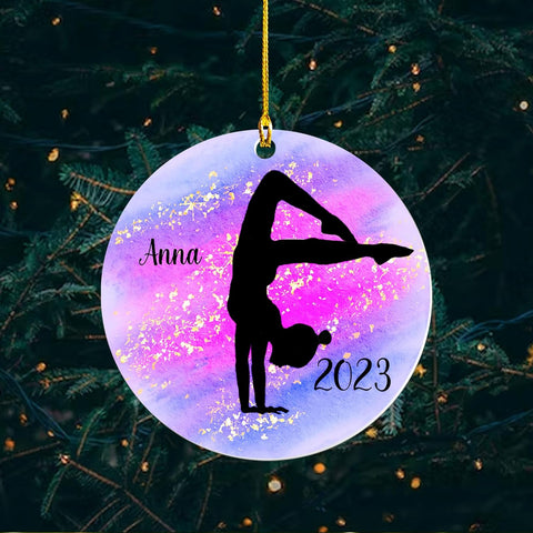 Personalized Name Gymnastics Ornament 2023, Girl Gymnast Ornament, Wood Ornament for Xmas, Gymnastics Christmas Ornament Tree Hanging Ornament Pine Tree Decorations for Kid Couple Friends Family