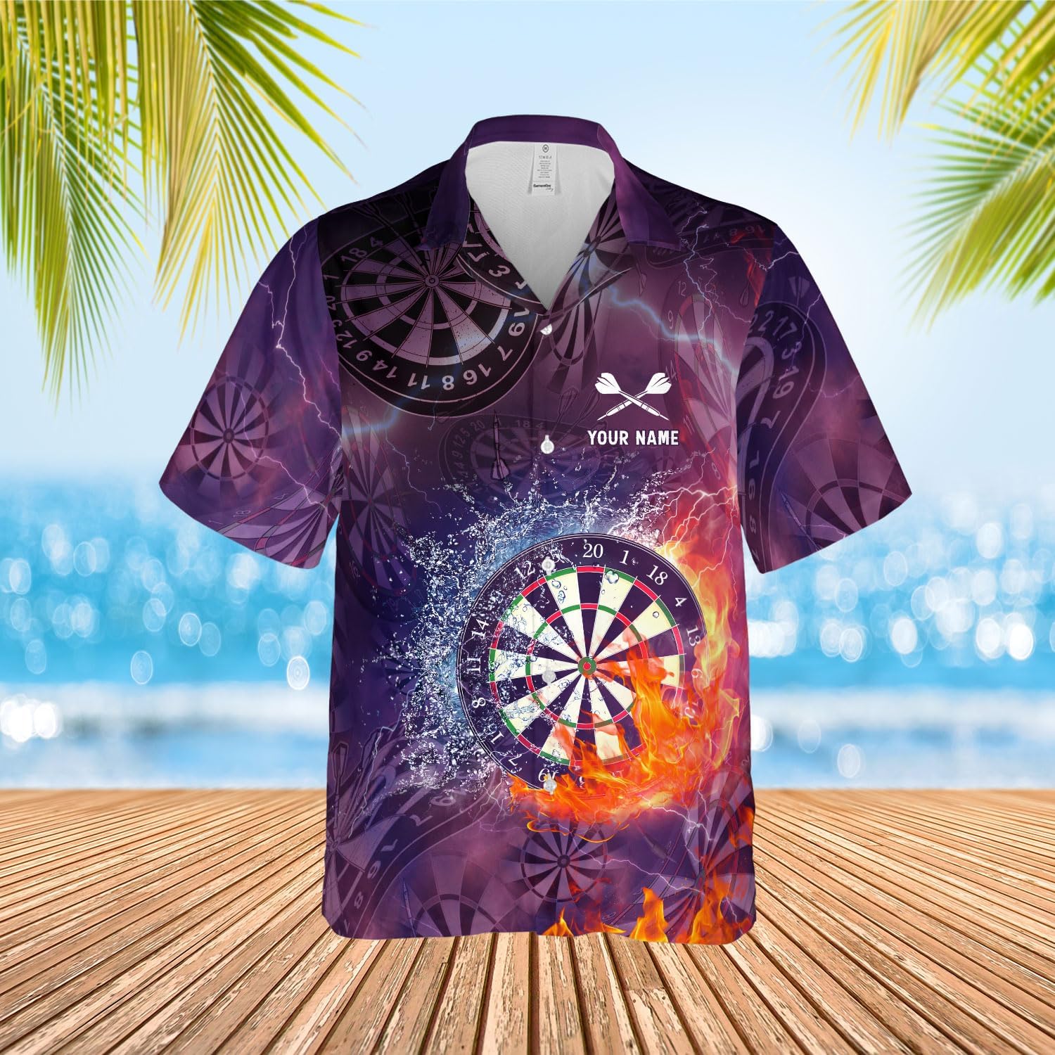 Generic Personalized Dart Hawai Shirt - Men's Unisex-Adults Hawaiian Dart Team League Hawaiian Shirt - Short Sleeve Button Down - Multi, Large
