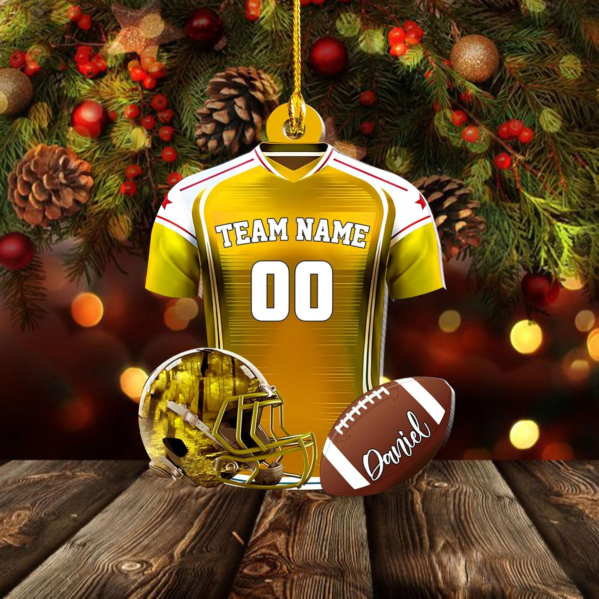 Piratify Personalized Name Football Ornaments 2024, Customized Football Christmas Ornaments Wood, Acrylic Ornament Christmas Tree Hanging Ornament Pine Tree Decorations for Football Team (FB9)