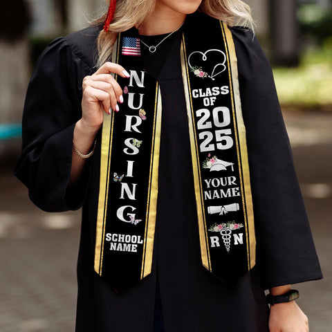 Pretyprints Custom Nurse Sash Graduation, RN Graduation Stole Gifts for Friends Nursing Student Senior Class Of 2025