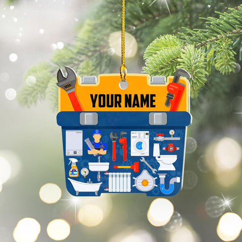 AOVL Plumber Ornament 2024 Plumber Christmas Ornaments Handyman Ornament Toolbox Christmas Ornament Tool Ornaments for Plumbers 2024 Handyman Ornaments Gifts (PL8)