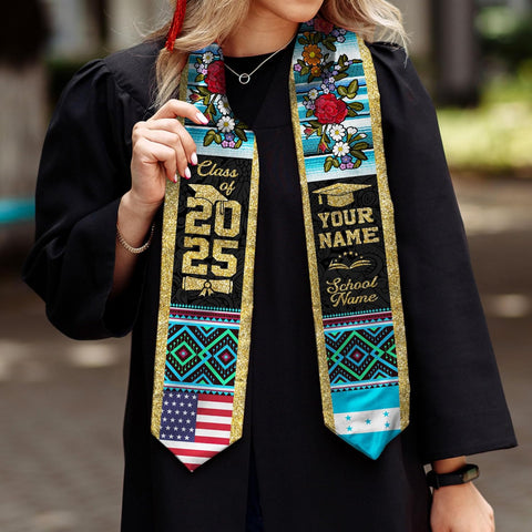 Pretyprints Honduran Graduation Sash, Custom Honduran American Flag Graduation Sash 2025, Honduras Graduation Stole