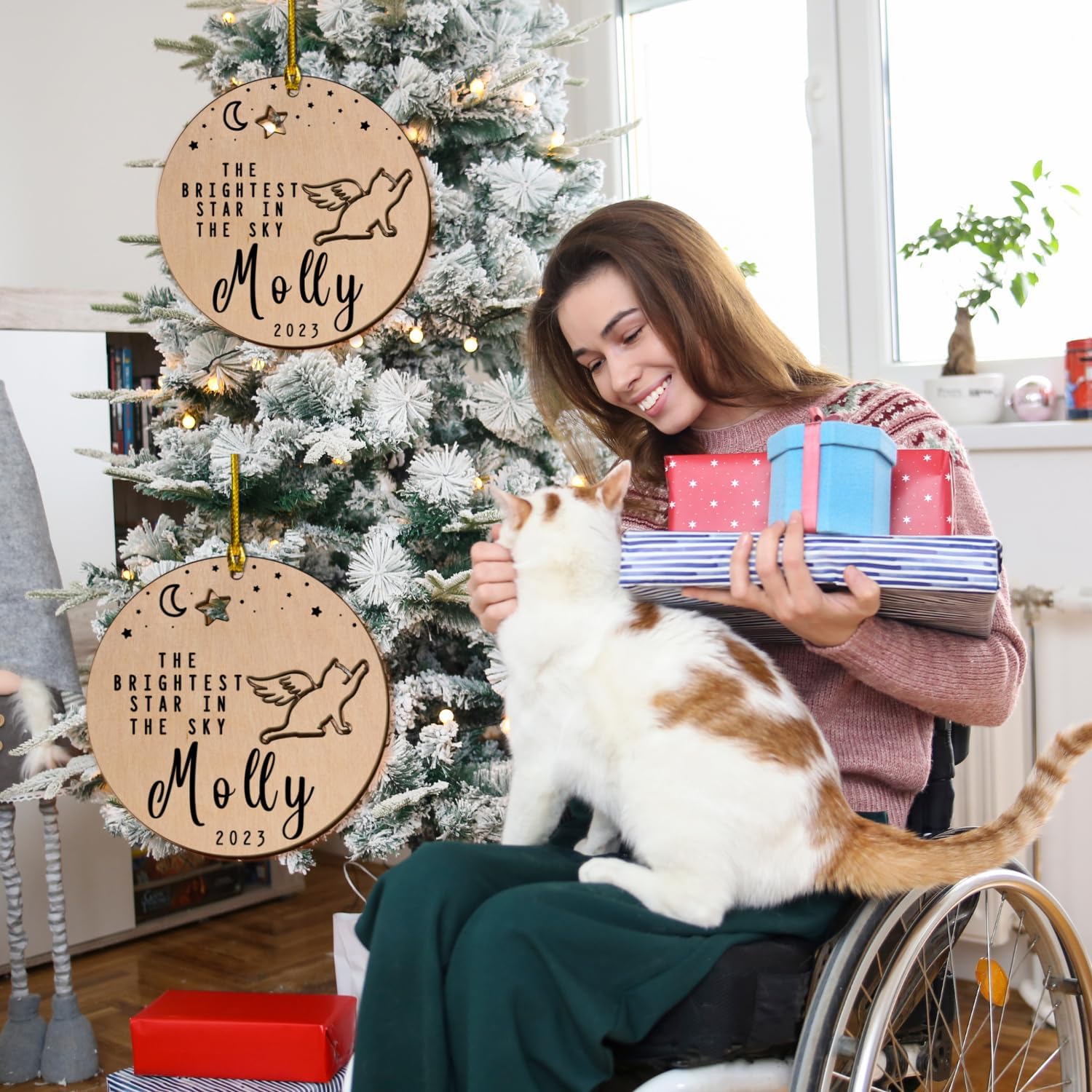 MAPrints Personalized Cat Christmas Ornaments, Cat First Christmas Wood Ornaments, Gifts for Cat Lovers, Cat Memorial Ornament, Forever Loved Cat Keepsake, Cat Loss Gifts (CAT 19)