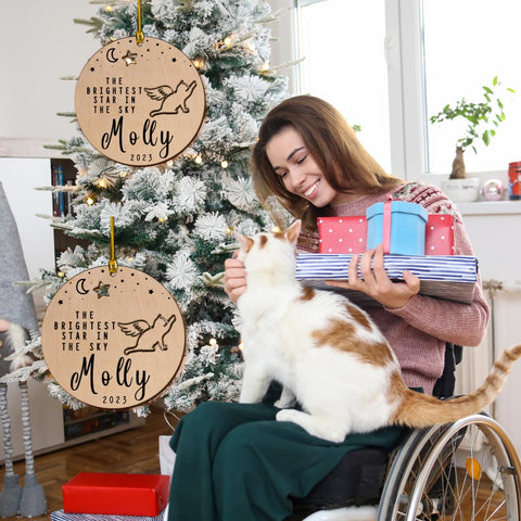 MAPrints Personalized Cat Christmas Ornaments, Cat First Christmas Wood Ornaments, Gifts for Cat Lovers, Cat Memorial Ornament, Forever Loved Cat Keepsake, Cat Loss Gifts (CAT 19)
