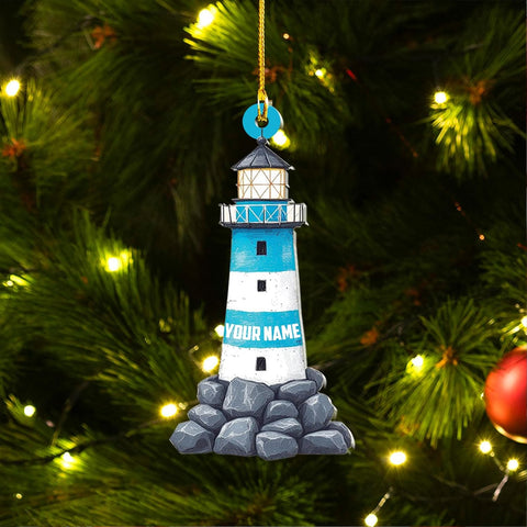 Personalized Lighthouse Ornaments for Christmas Tree, Lighthouse Wood Acrylic 2D Flat Ornament, Coastal Lighthouse Ornament, Ocean Themed Hanging Ornaments, Gift for Lighthouse Lovers (LH 3)