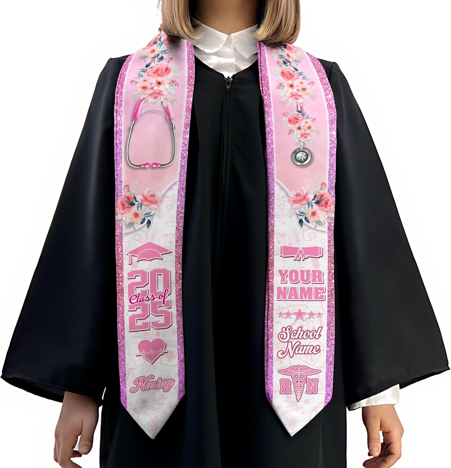 Pretyprints Custom Nurse Sash Graduation, RN Graduation Stole Gifts for Friends Nursing Student Senior Class Of 2025
