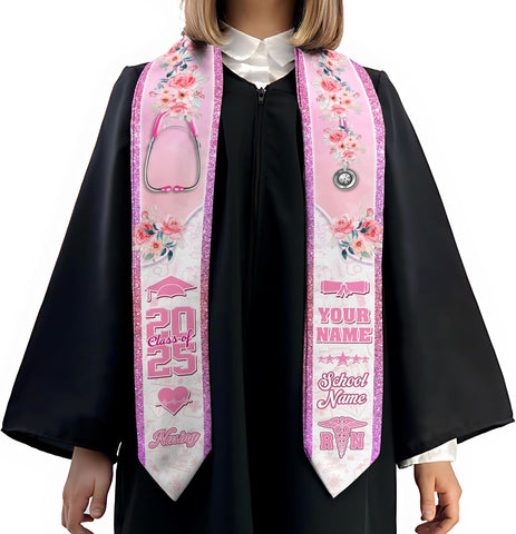 Pretyprints Custom Nurse Sash Graduation, RN Graduation Stole Gifts for Friends Nursing Student Senior Class Of 2025