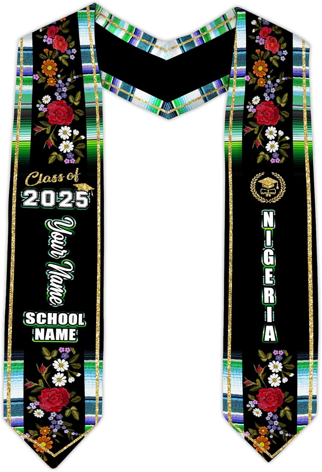 Pretyprints Custom Nigerian Graduation Sash, Nigeria Graduation Stole Customize, Nigerian American Flag Graduation Sash 2025