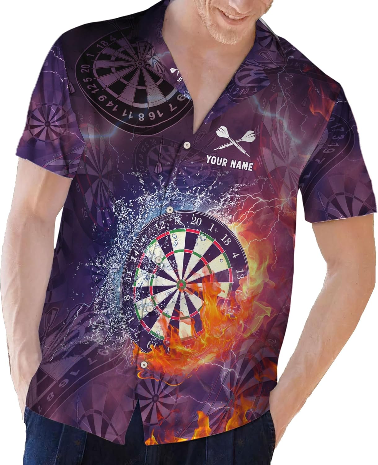 Generic Personalized Dart Hawai Shirt - Men's Unisex-Adults Hawaiian Dart Team League Hawaiian Shirt - Short Sleeve Button Down - Multi, Large