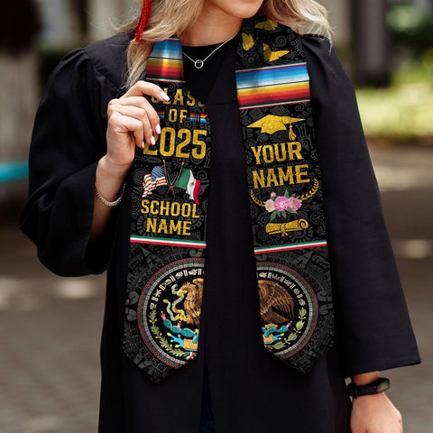 Custom Mexican Graduation Sash, Mexico Graduation Stole Customize Photo, Mexican American Flag Graduation Sash 2025