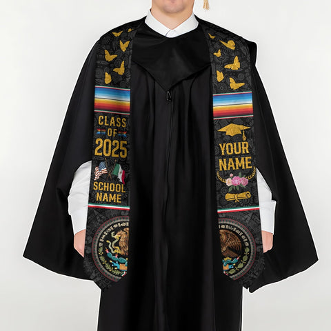 Custom Mexican Graduation Sash, Mexico Graduation Stole Customize Photo, Mexican American Flag Graduation Sash 2025