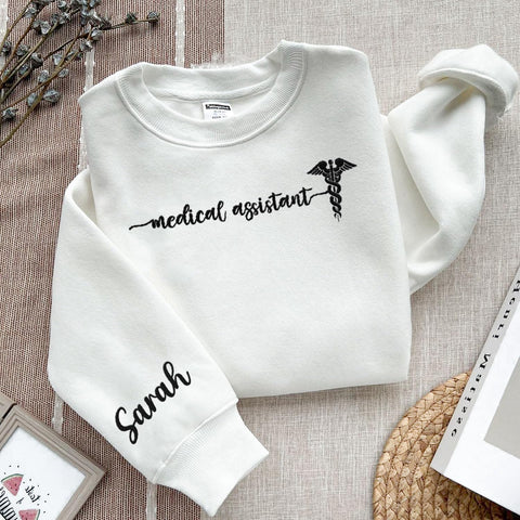 Custom Medical Assistant Embroidered Sweatshirt for Women, MA Nurse Crewneck, Medical Assistant Shirts Gift for Nurse